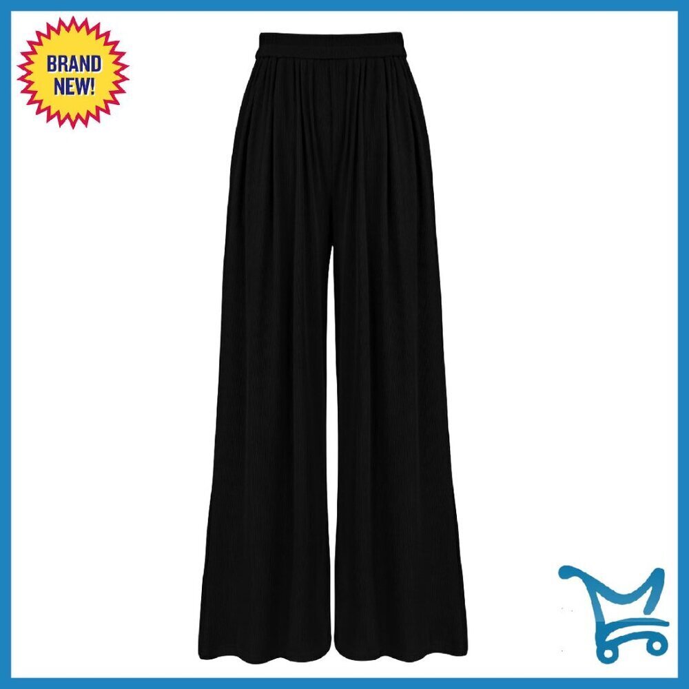 High Waist Knit Palazzo Pants with Pockets Wide Leg Trousers